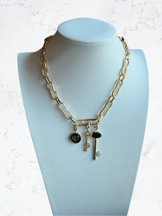 Open Edit Jewelry - Open Edit Gold Link Necklace with Black Charm Trio